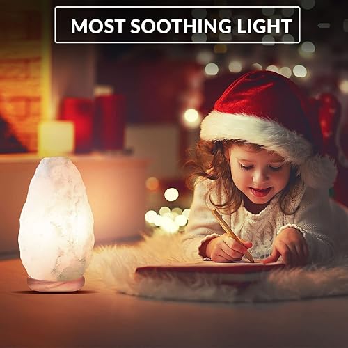 Miniatura 2 de Himalayan Glow Lámpara de sal blanca de cristal, 5-7 libras/cada una, paquete de 2 luces nocturnas curvadas a mano, lámpara de sal con base de