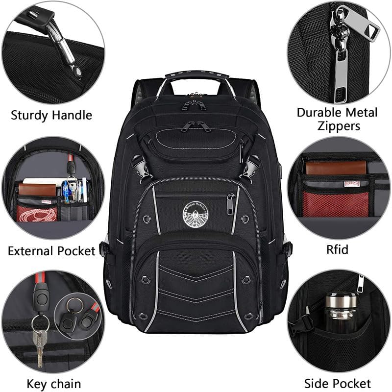 18.4 Laptop Backpack for unisex, 60L Extra Large Gaming Laptops Back Bag with USB Charger Port,TSA Friendly Flight Approved and RFID Anti-Theft Pocket Heavy-duty Pack,21.3*15.7*11.8inch Grey
