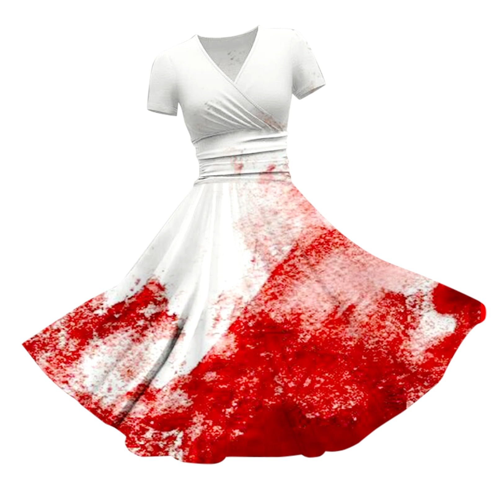 HUIFUAO Halloween Dresses for Women Scary Bloody Fancy Dress Plus Size Halloween Costumes V Neck Short Sleeve Party Evening Horror Festival Cosplay Outfits Clothes (Z12-White, M)