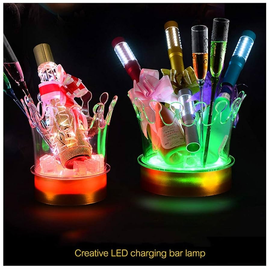 光る LED シャンパン ワインクーラー ペール 光る ワインクーラー 5.5L 中型 幅27.5cm×奥行23cm×高さ25cm