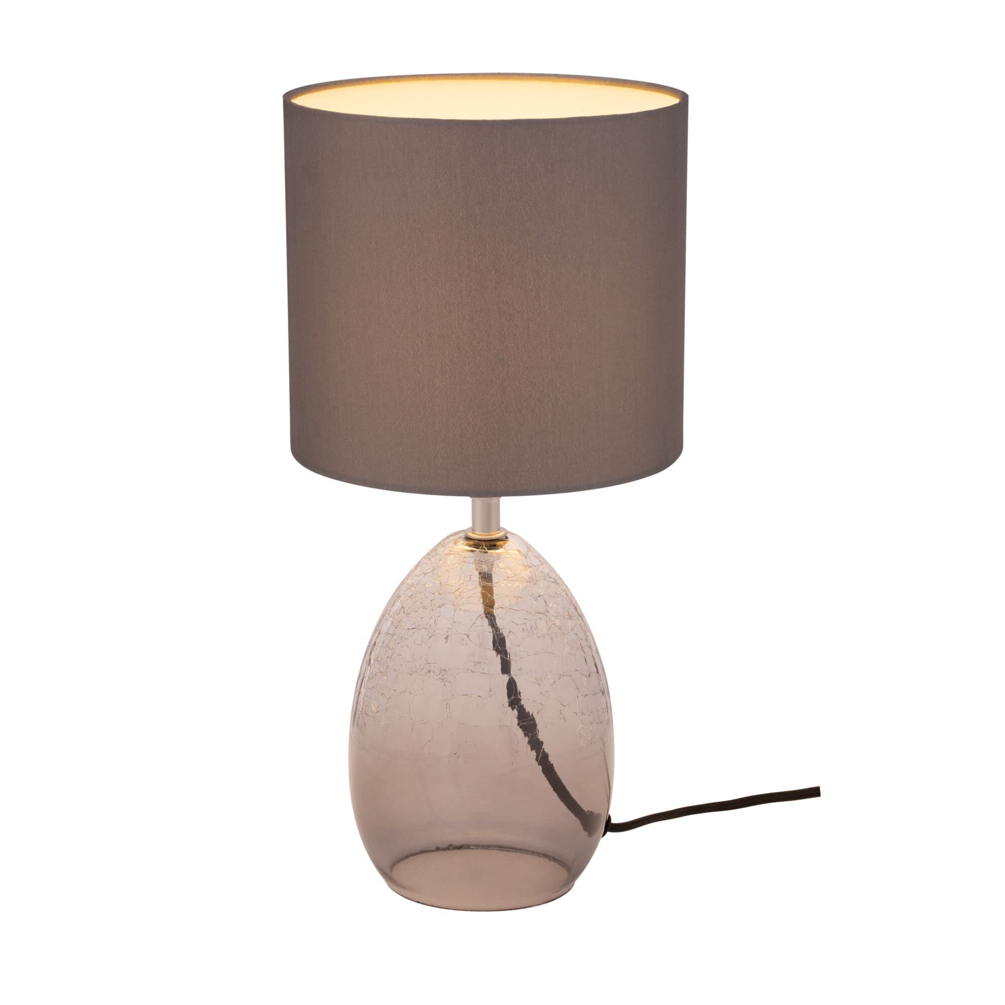 Pauleen 48212 Tempting Gleam Tischleuchte max. 20 Watt Grau, Rauchglas Nachttischlampe im Glamour Look aus Stoff, Glas E14