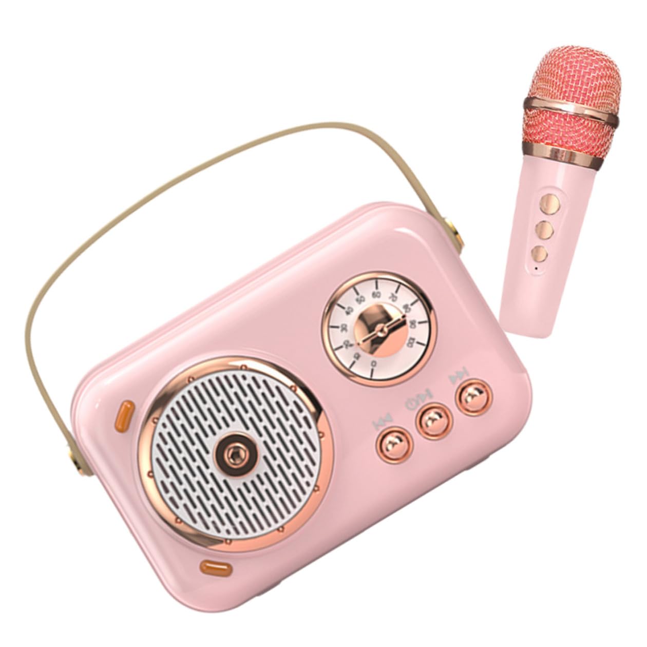Altavoz Portátil con Micrófono Inalámbrico Compacto para Karaoke, Estilo Retro, Función de Conexión Inalámbrica, Uso en Exteriores y Hogar, Diseño Ligero para Jóvenes, Color Rosa