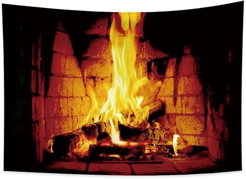 Haoyiyi Tapiz de fuego ardiente de 39.4 x 27.6 pulgadas, para colgar en la pared de ladrillo brillante, vintage, regalos de Navidad, festivales,