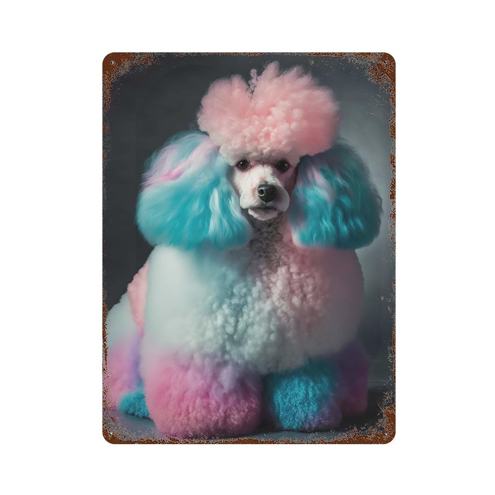 Garage Style Dog Poodle Distressed Metal Wall Sign 15.7"x11.8", Vintage Wall Decor for Bar And Workshop