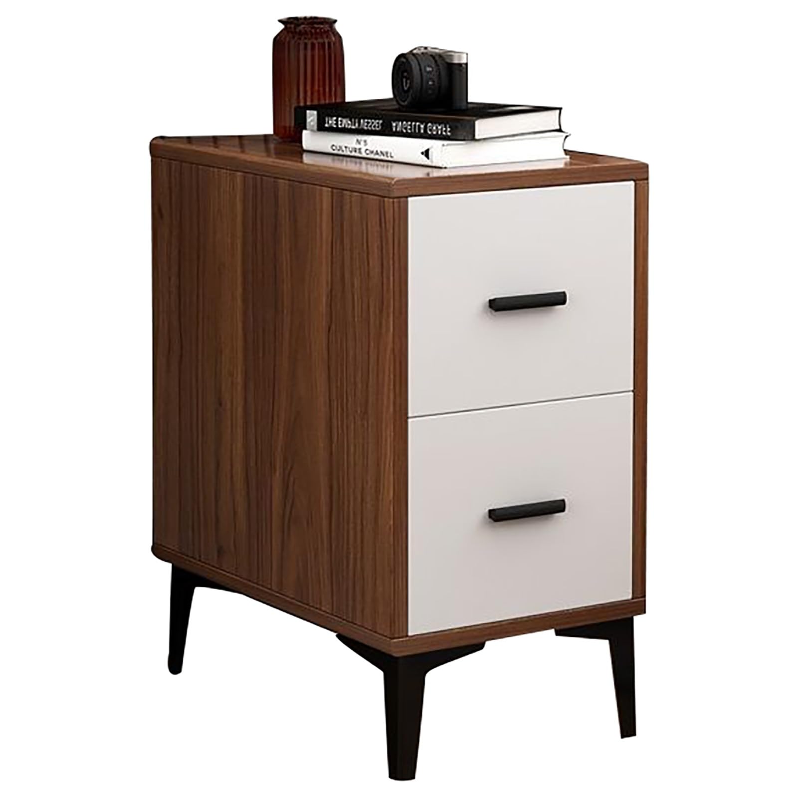 NHPJFDC White Nightstand 2 Drawer for Bedroom,Small Night Stand, Bedside Table for Bedroom and Sofa Side (Color : Walnut+white, Size : 30cm)