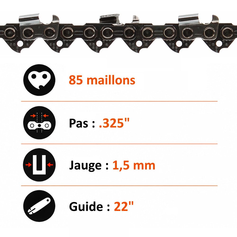 GT Garden Lot de 3 chaînes 85 maillons pour tronçonneuse