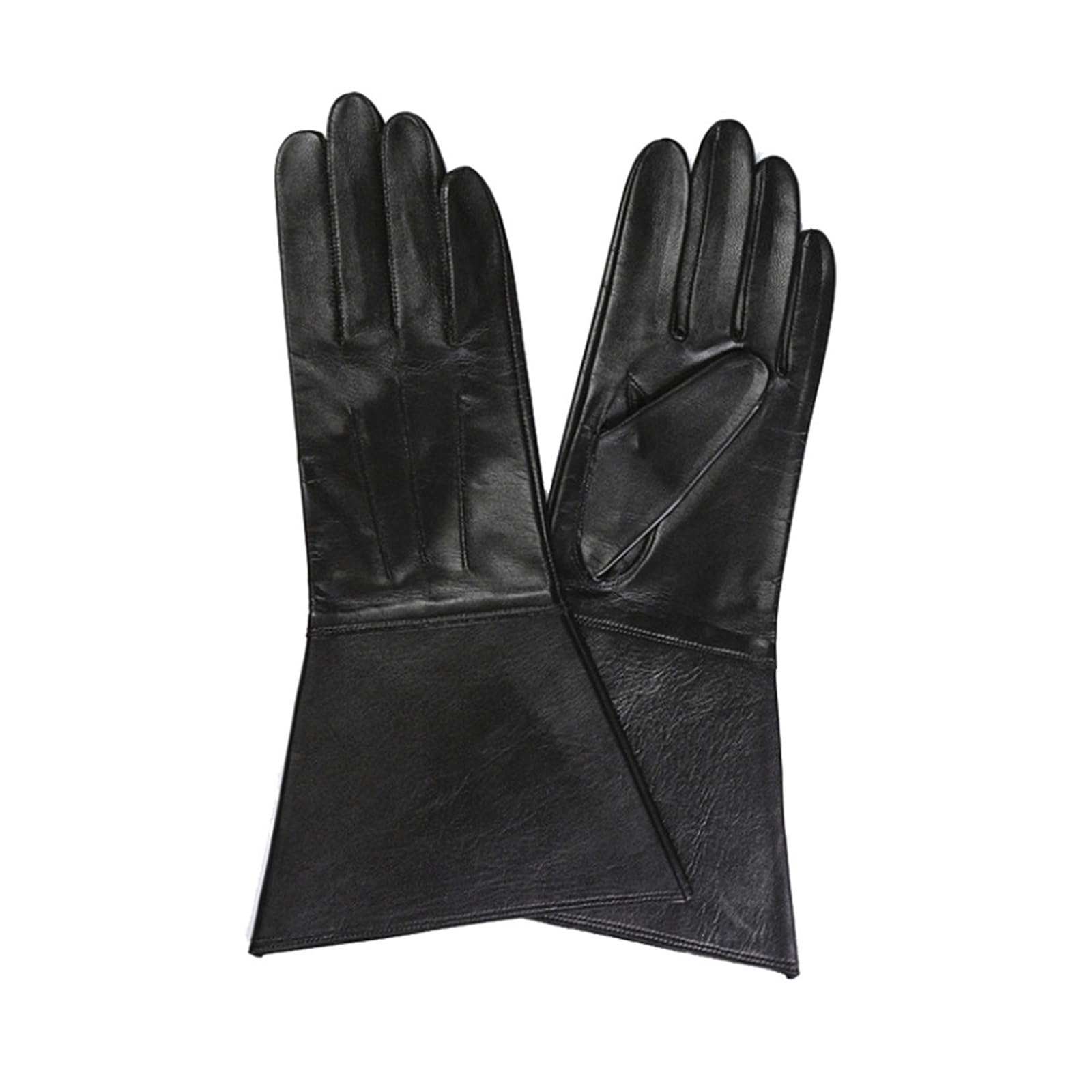 Guanti da Uomo in Pelle da 35 cm con Touch Screen Doppio Polsino Guanti da Moto da Guida Lunghi e Aderenti in Vera Pelle sfoderati di Lusso(Black Unlined,M)