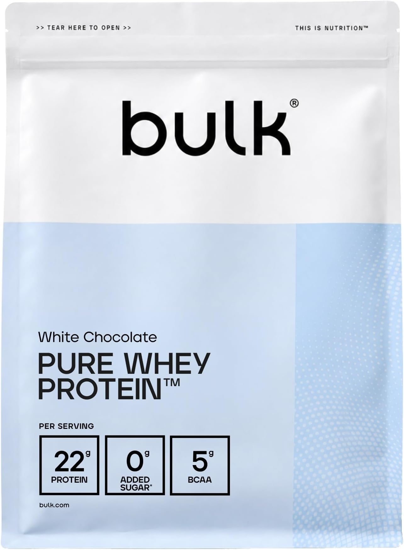 Bulk Pure Whey Protein Powder, White Chocolate, 500g | 22g Protein and 5g BCAAs per Scoop, Whey Concentrate Shake, Low Sugar, Supports Muscle Growth and Repair, Smooth Mixing