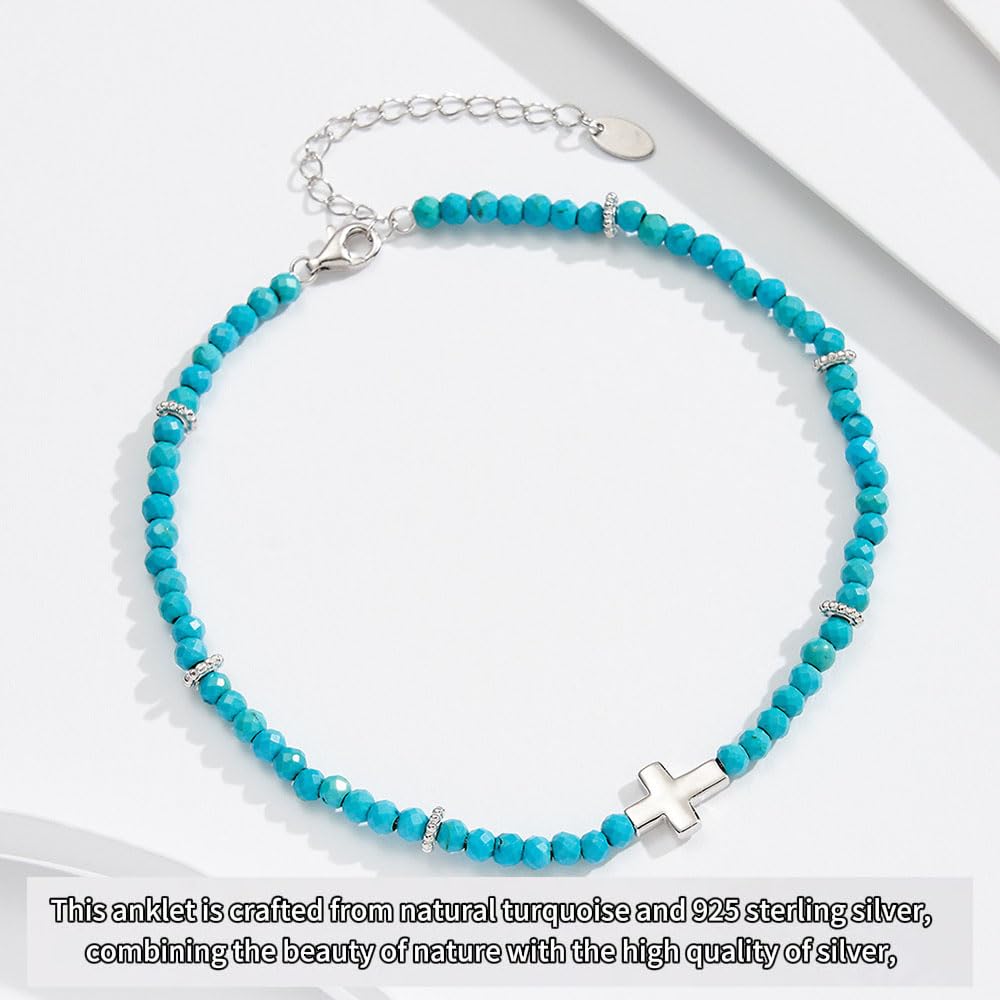 Tobillera con Cruz Turquesa for Mujer, joyería de Oro y Turquesa for Playa, Piscina, Fiesta, Regalo de Verano