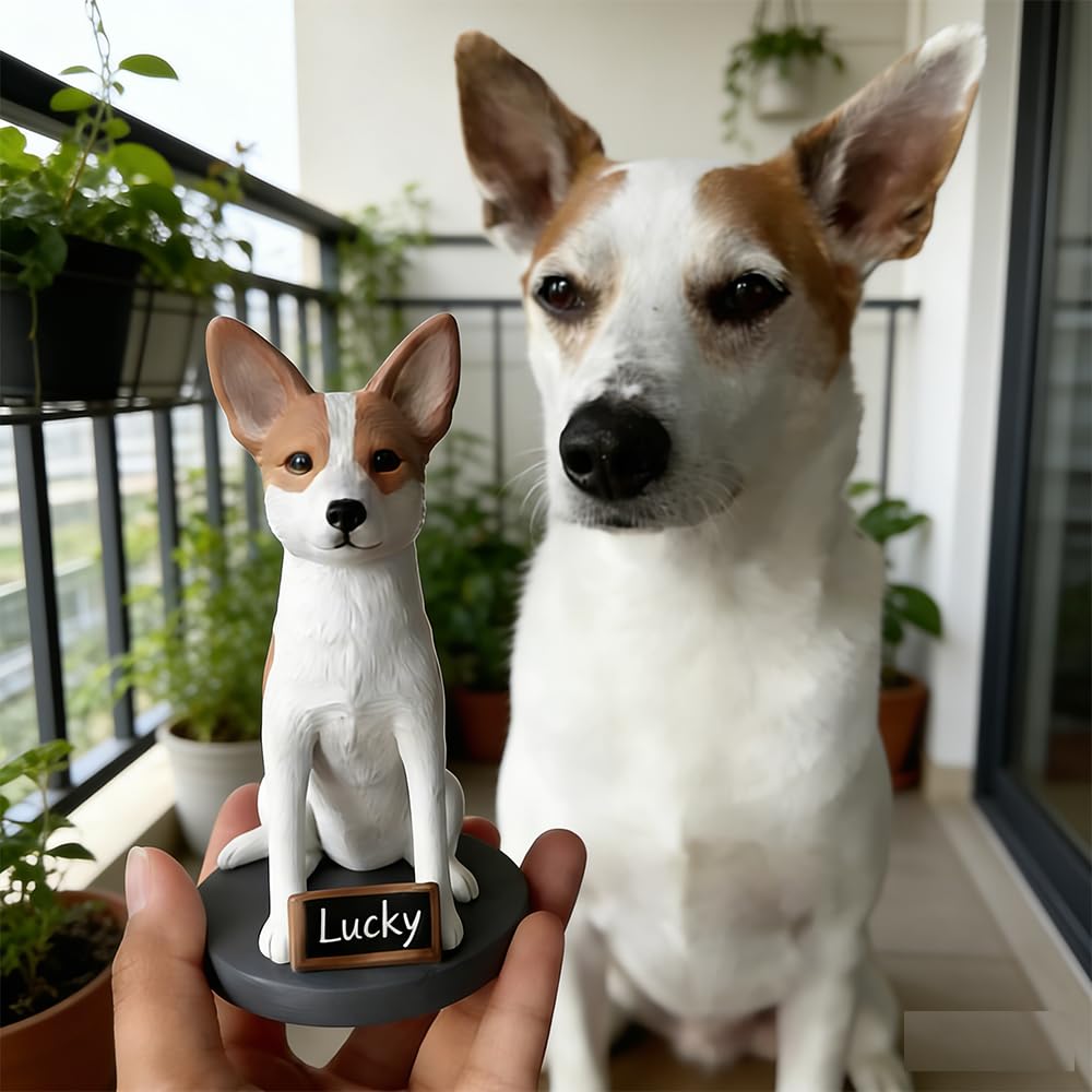 Cabeza de perro personalizada, figura 3D personalizada para mascotas con etiqueta de nombre y bola, escultura de estatua de perro personalizada hecha a mano, regalo conmemorativo único para los