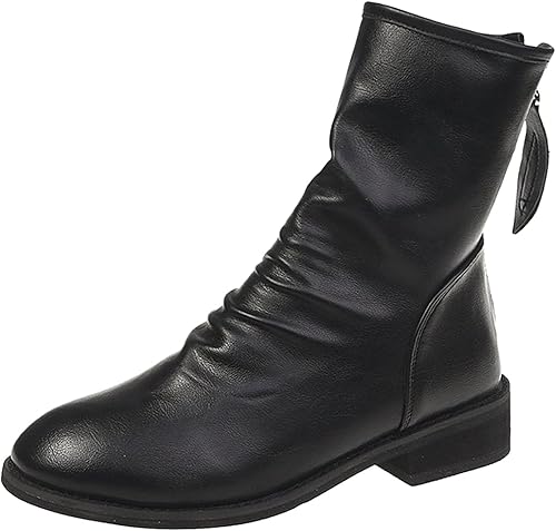 FAMOORE Short Boots for Women Flat Shoes Short Boots Leather Boots Womens Boots Size 12 Wide