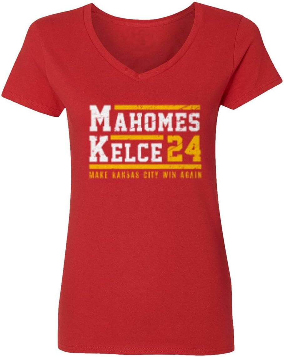 Mahomes Kelce 2024 Duo Football Playoff Fans Ladies' V-Neck Tshirt