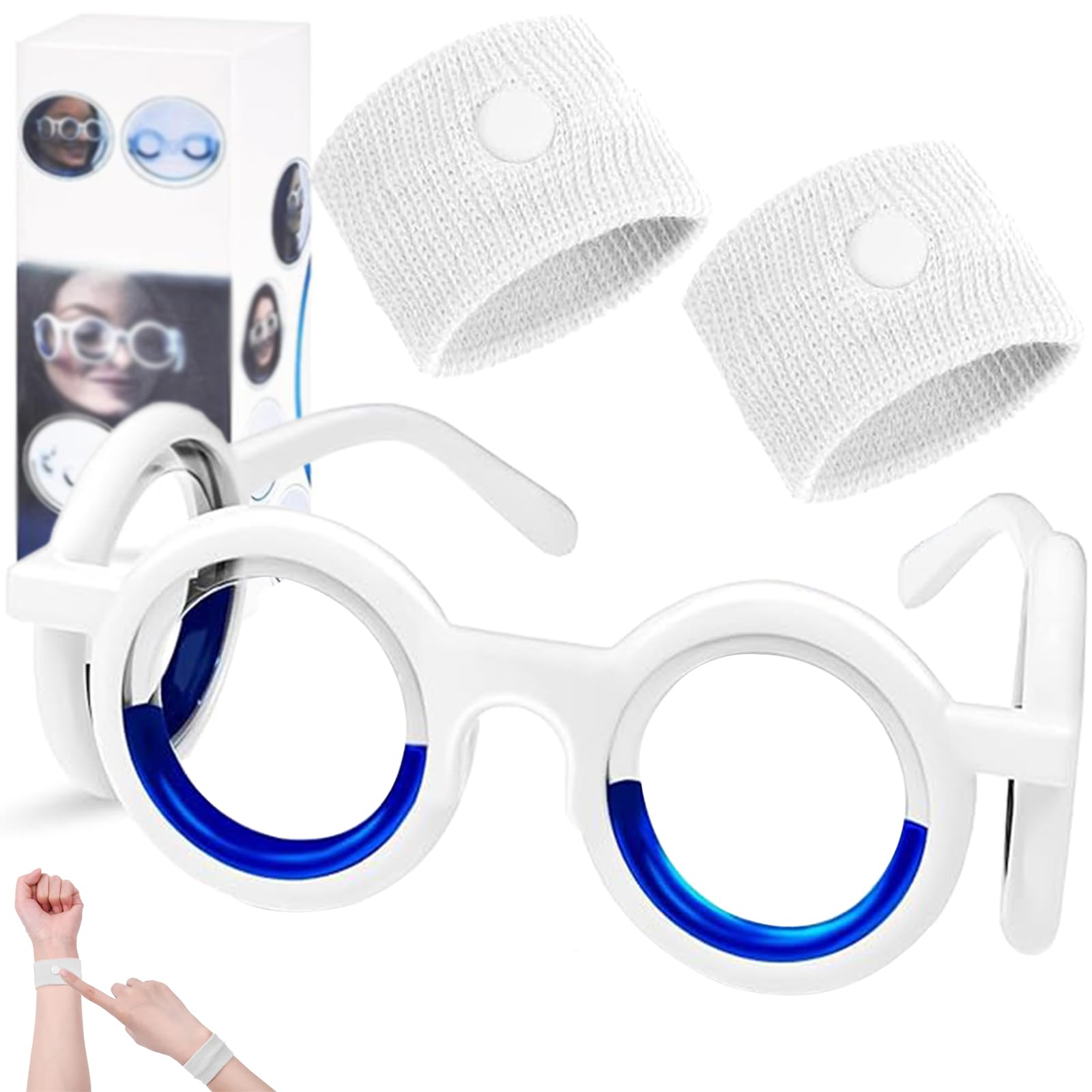 lankai 3 Piezas Anteojos Antimareos Set, Anteojos Portátiles Para Aliviar Las Náuseas, Pulseras Antimareo Niños Y Adulto, Aliviar El Mareo, Con Pulsera De Acupresión Contra Náuseas, Para Mareos