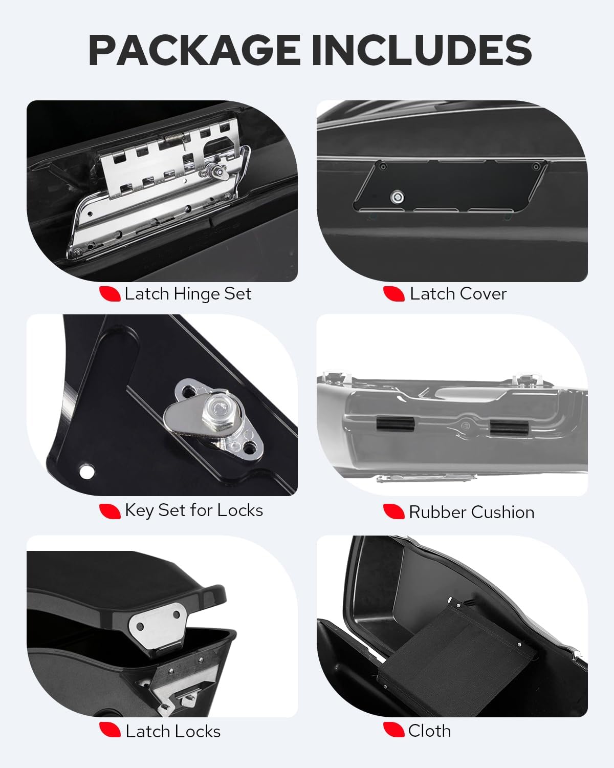 Benlari Saddlebag Latch Hardware Kit Saddlebag Black Latch Lids Fit for Harley Touring Models, Street Glide, Electra Glide, Road Glide, Road King 1993-2013
