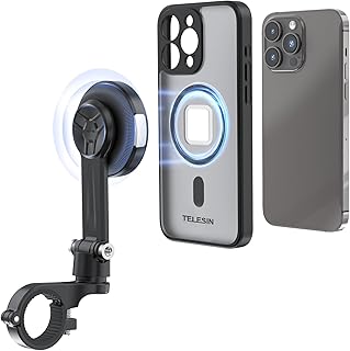 Motorcycle Phone Mount, Magnetic Motorcycle Phone Holder with Vibration Dampener & Metal Buckle [One-Click Unlock] Fit iPh...