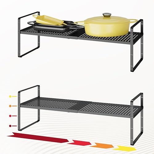 Miniatura 14 de Organizador de estante expandible de 16.5 a 27.1 pulgadas, 1 paquete de organizadores de estantes apilables de 8.1 pulgadas de ancho, almacenamiento
