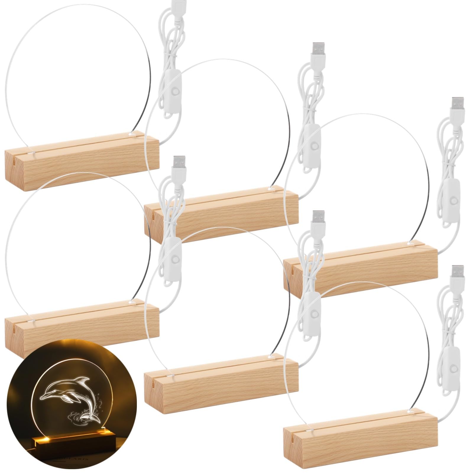 PONDON 6 Pezzi Led Stand In Legno Con Pannelli Acrilici, Usb Powered Luci Notturne, Design Creativo Per Disegno, Scrittura E Display