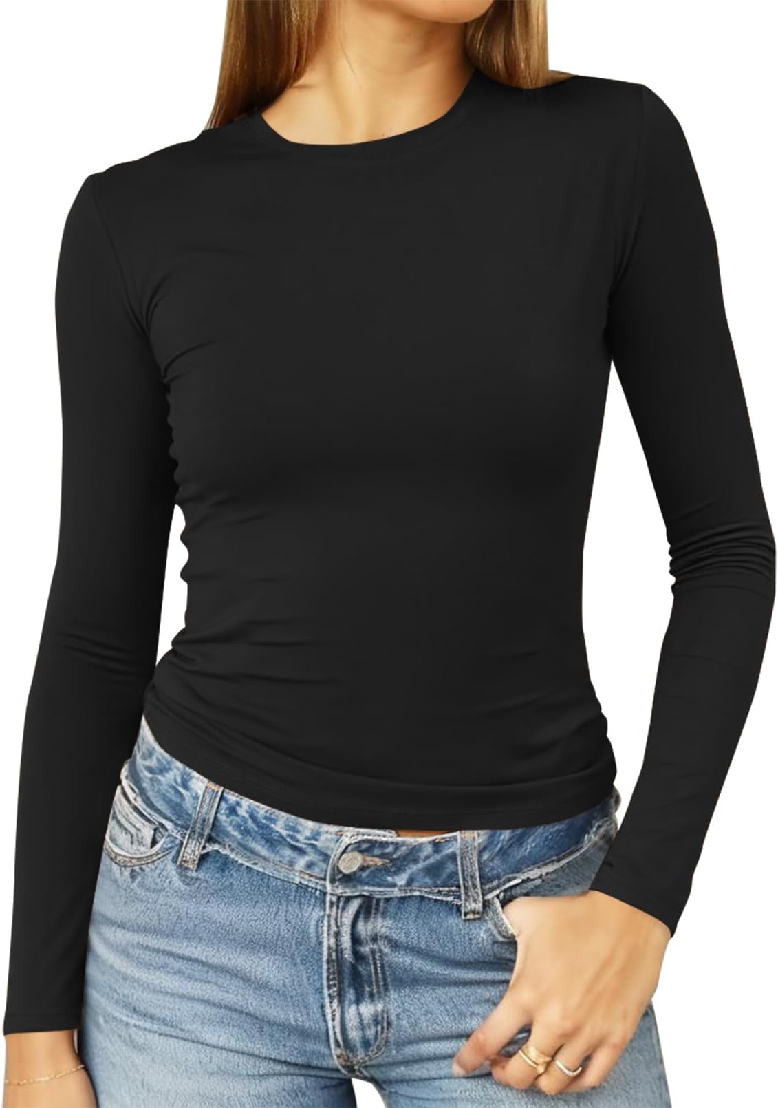 Women's Long Sleeve Shirts Spring 2026 Casual Basic Going Out Crop Tops Slim Fit Tight Y2K Clothes