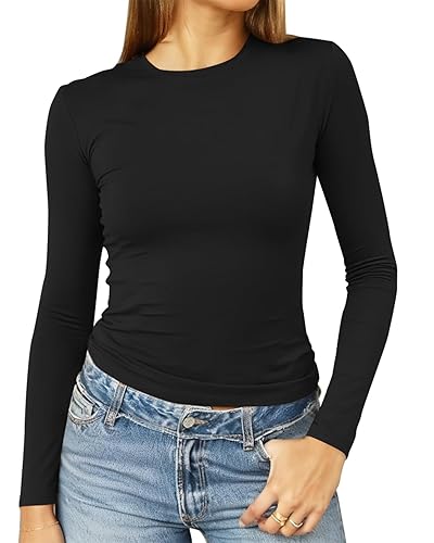 Abardsion Women's Long Sleeve Shirts Spring 2025 Casual Basic Going