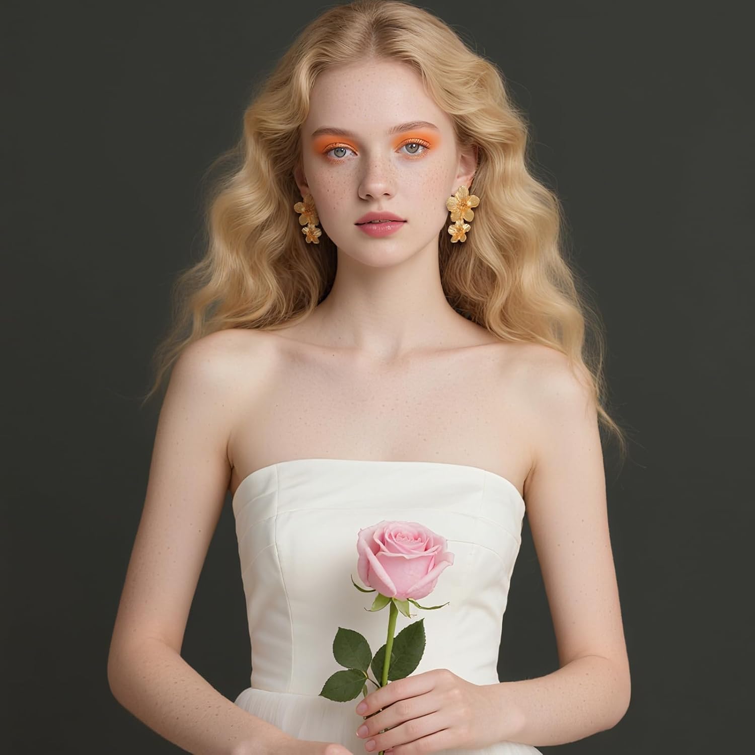 1 Pair Gold Flower Earrings for Women Large Double Floral Earrings Boho Statement Earring Big Dangle Earring for Women Unique Jewelry Gift by Matwsec - Image 4