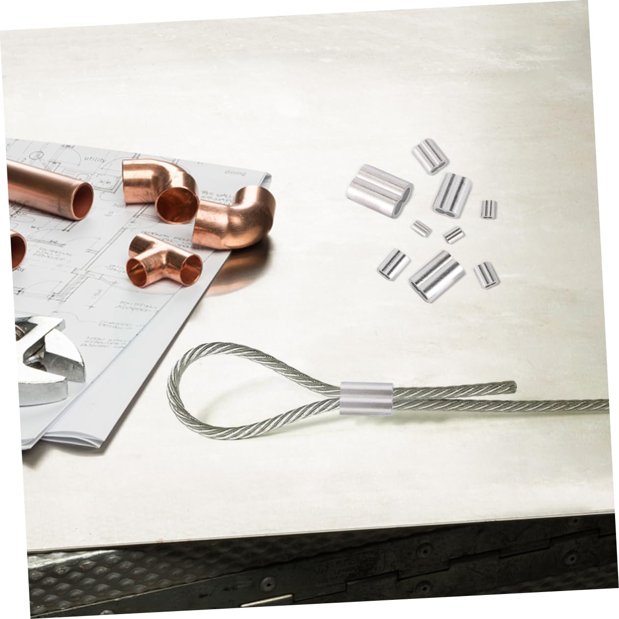 ULTECHNOVO 320pcs Wire Rope Aluminum Chuck Cable Line Ferrule Wire Rope Aluminum Sleeves Cable Gland Wire Rope Sleeves Wire Rope Crimping Cutting Tool Cable Sleeve Silver Stainless Steel