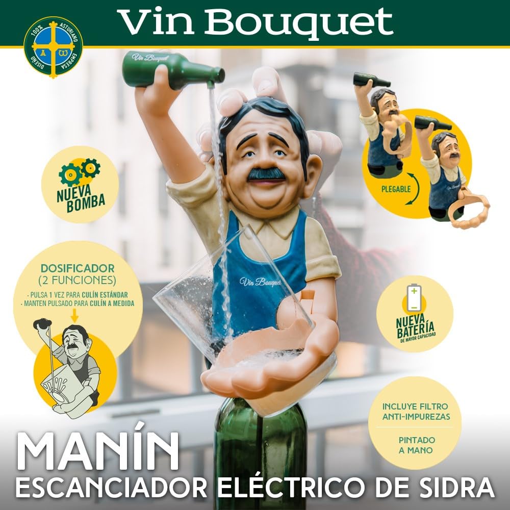 VB VIN BOUQUET Fia 850 Escanciador Manín Eléctrico, Automatico, Culin de Sidra Perfecto, Alta Calidad, Verde