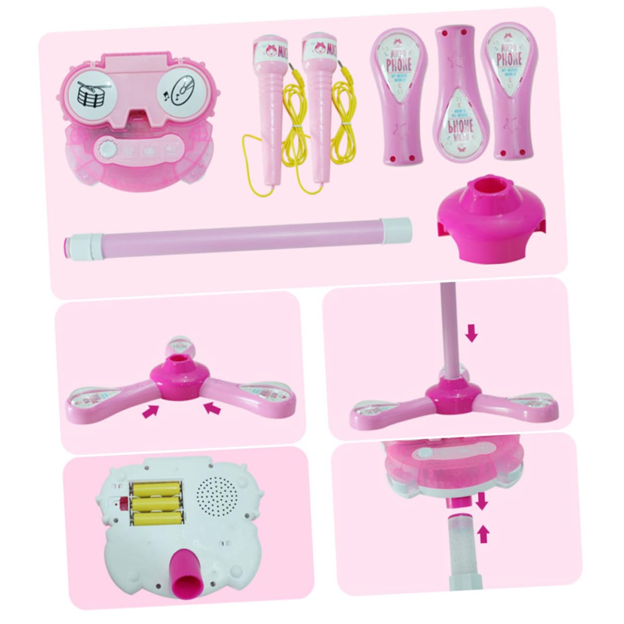ORFOFE Microfono Giocattolo per Rosa con Illuminazione e Musica Doppi Microfoni Karaoke per Ragazzi e Ragazze Amplificatore e Funzioni Compatibili con Smartphone Gioco Educativo per