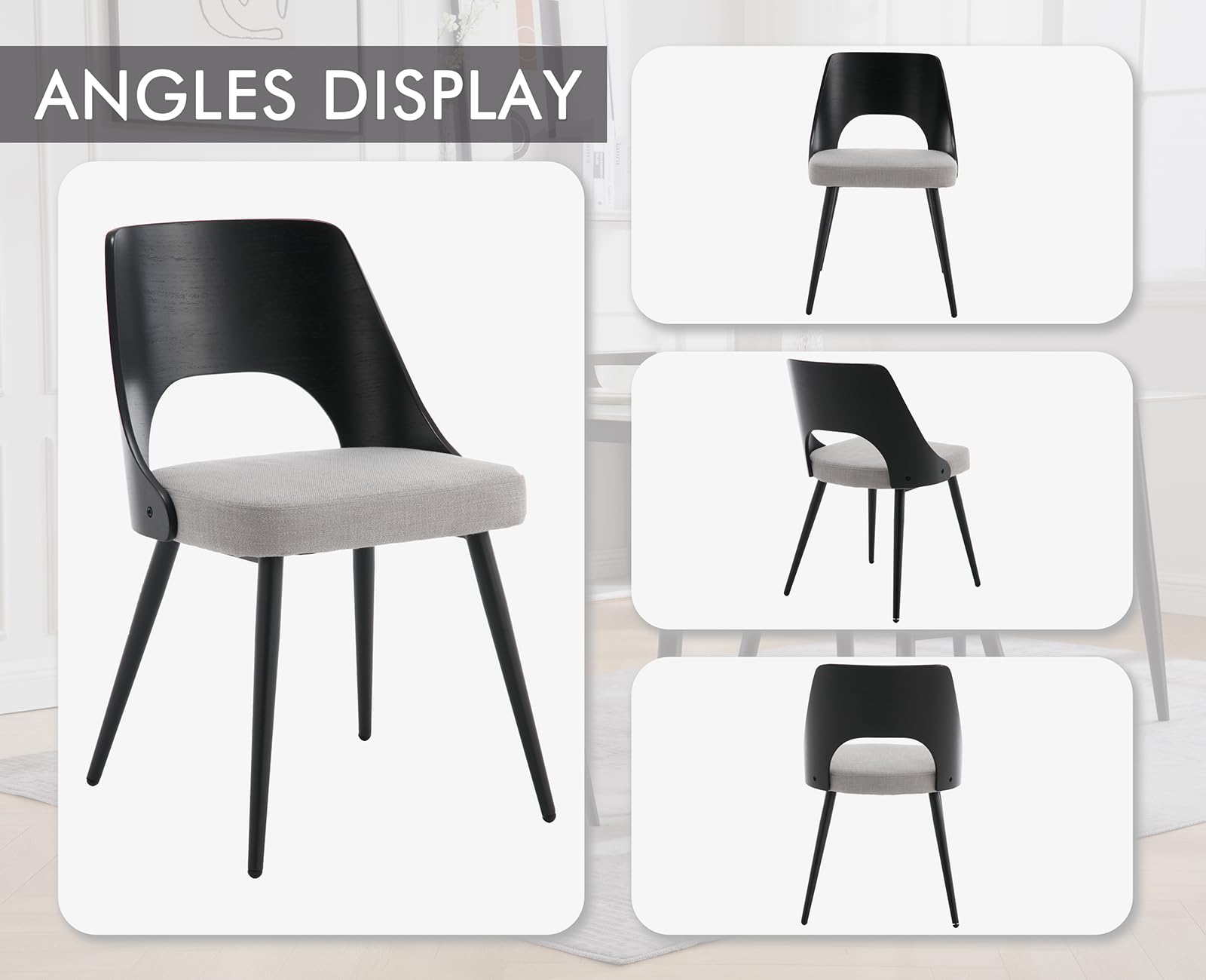 Chairus 2er Set Esszimmerstühle – Leinenbezug, Holzrücken, Metallbeine, Grau