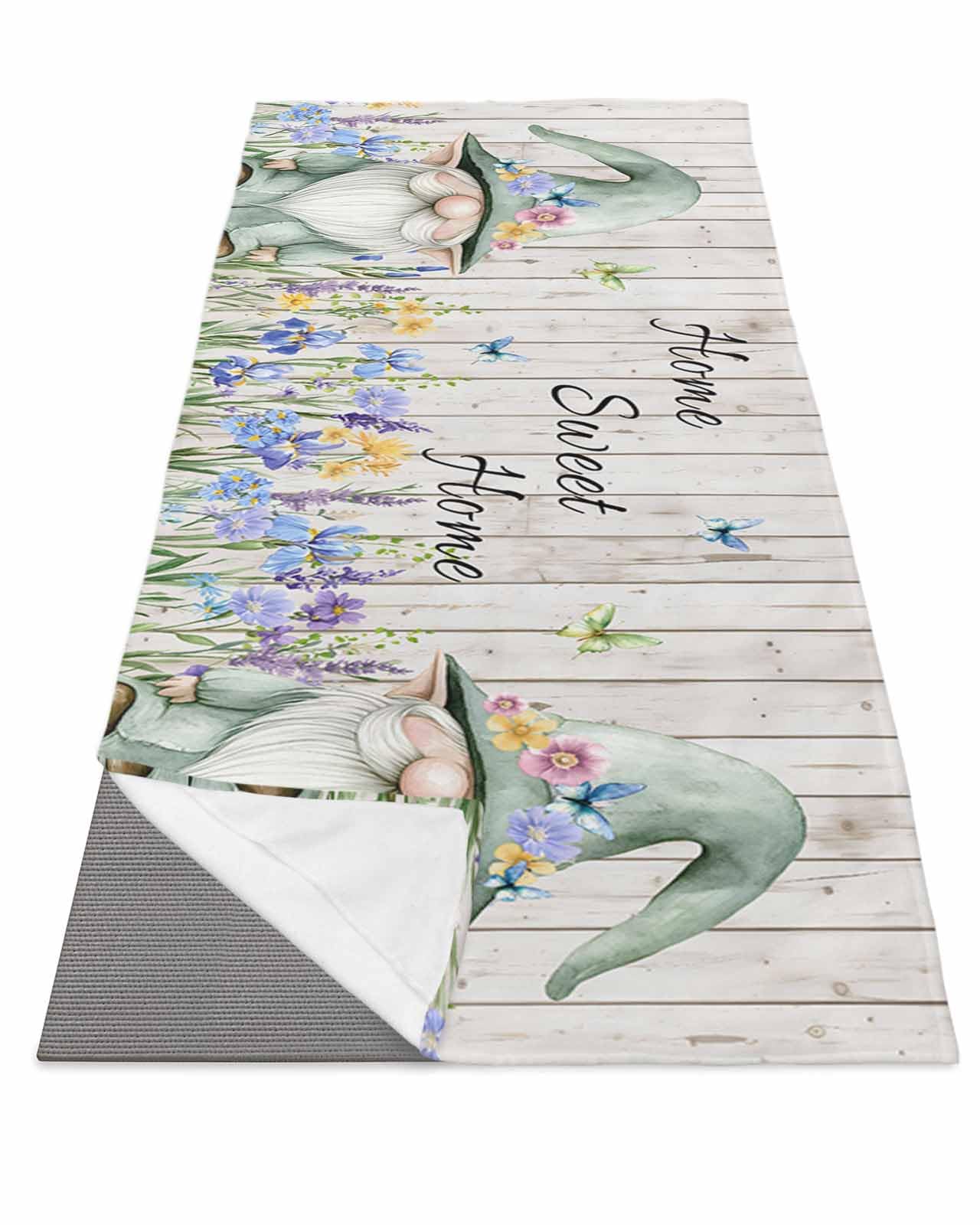 BOSIJOY Yoga Mat Towel,Gnome Flowers Butterfly on Wood Non Slip Sweat Absorbent Hot Yoga Towels with Corner Pockets,Retro Watercolor Pastoral Theme Soft Microfiber Towel for Pilates Bikram 70