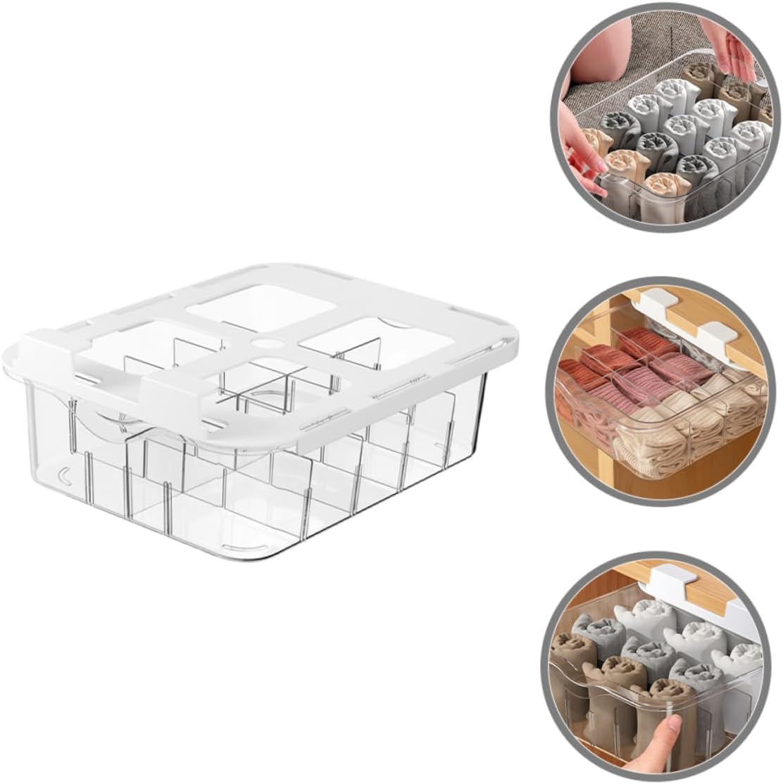 Cabilock Compartment Transparent Drawer Storage Organizer Box with Dustproof Lid Multi Functional Sock and Underwear Divider for Wardrobe Cabinet Bedroom Storage