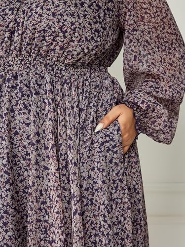 Image of Miss Chase A+ Women's V-Neck Three-Quarter Sleeve Floral Wrap Chiffon Midi Dress