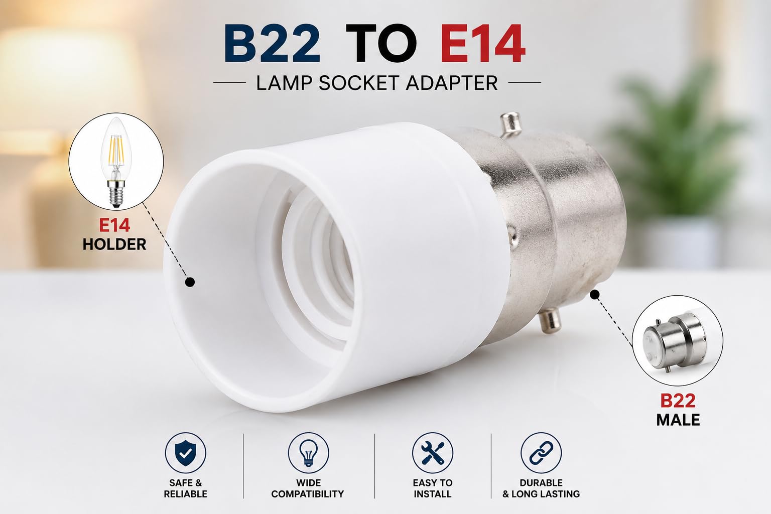 B22 to E14 Lamp Base Converter - White -3