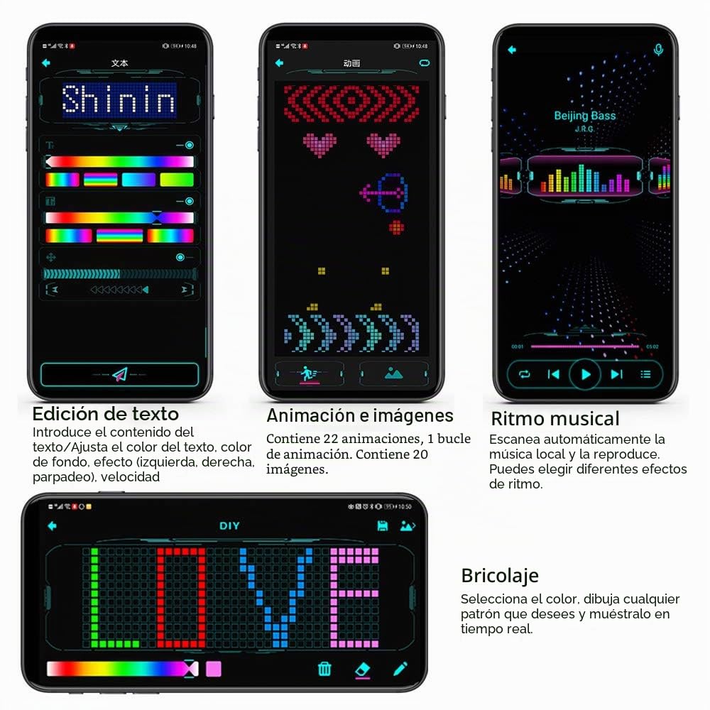 Lixada Gafas LED Únicas, Control BT APP para Fiestas | DIY Flashing Emotions Gafas de Sol para Hombres, Mujeres y Niños | USB Recargable