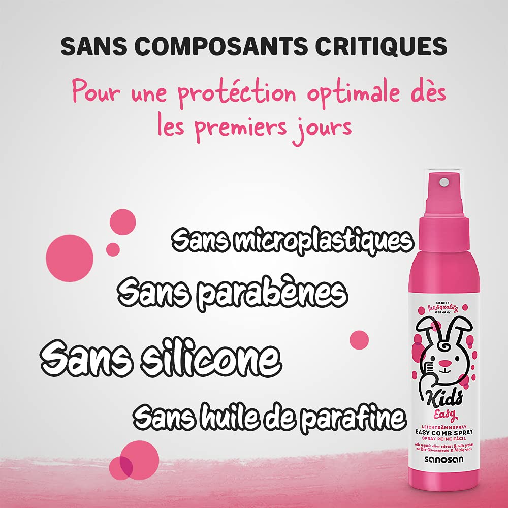 sanosan Spray demelant cheveux enfant - Soin demelant sans rinçage à l'olive biologique et aux protéines de lait (2x 125 ml) - Soin cheveux sans rinçage, spray demelant cheveux