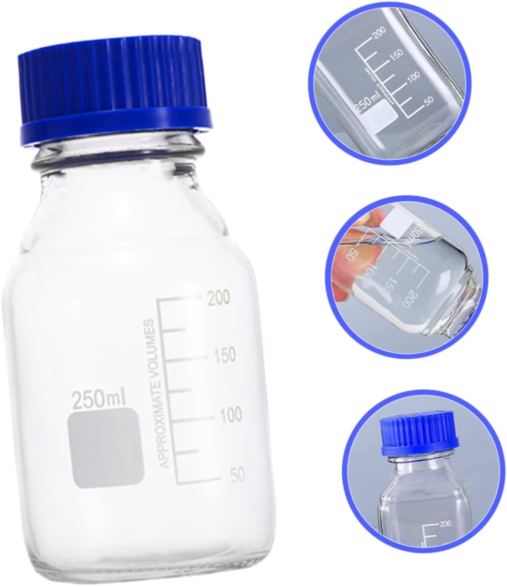 2pcs Graduated Glass Bottles for Lab Reusable Storage Bottles with Precision Measurement for Chemical Sampling and Media Storage