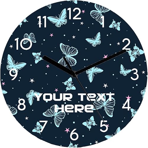 Reloj de pared personalizado con mariposas fácil de leer, relojes rústicos personalizados a pilas, reloj azul silencioso sin tictac, novedad para
