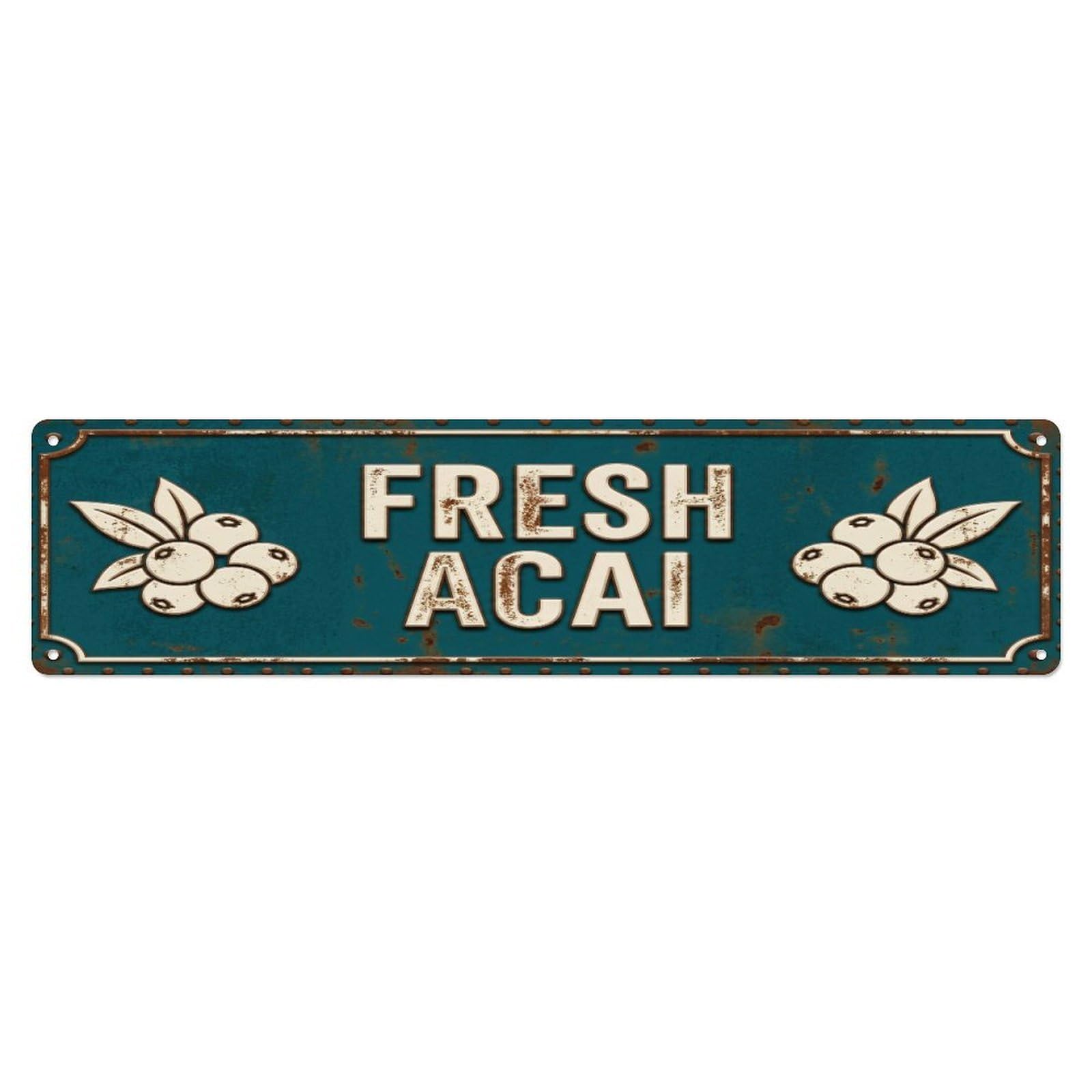 Metal Tin Sign FRESH ACAI Vintage Berry Rustic Farmhouse