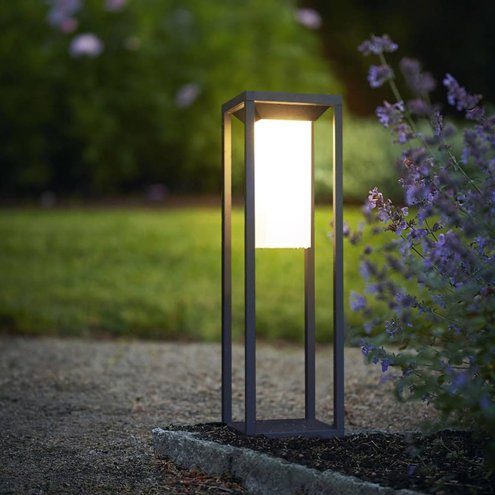 HELCEKOU Modern Landscape Path Light with 3000K Warm Aluminum Bollard Lights IP65 Waterproof Pathway Acrylic Shade Outdoor Lighting for Patio Porch Courtyard Garden