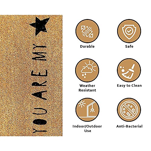 Image of Onlymat You are My Star Printed Anti-Slip Doormat (Black, Brown) Rectangular Shaped Entryway Rug Natural Coir Material with PVC Backing for Outdoor Entrance Home Multipurpose Mats Floor Door Hall Drawing Room Living Room (75cm x 45cm)