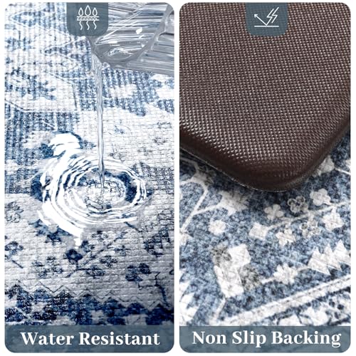 Image of LEEVAN Blue Anti Fatigue Mats for Kitchen Floor Sets of 2,Memory Foam Cushioned Kitchen Mats for Floor,Non Slip Waterproof Ergonomic Boho Kitchen Mat for Sink,Laundry,Home,Office(17''x29''+17''x47'')