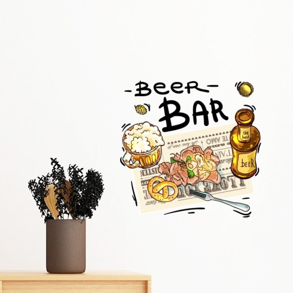 Sticker mural bière gourmet bar pain France 40cm déco amovible chambre