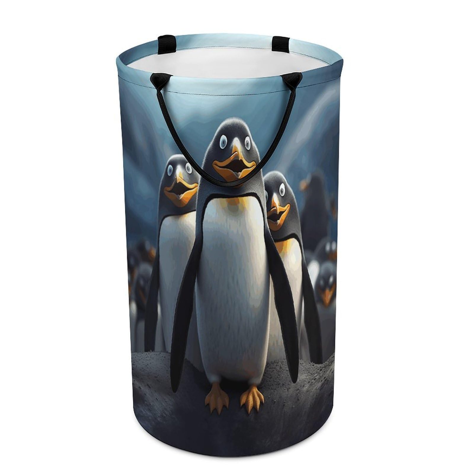 Funny Penguins Laundry Basket Waterproof And Moisture-Proof Storage Bins Collapsible Round Laundry Hamper Perfect for Toys, Clothes And Sundries