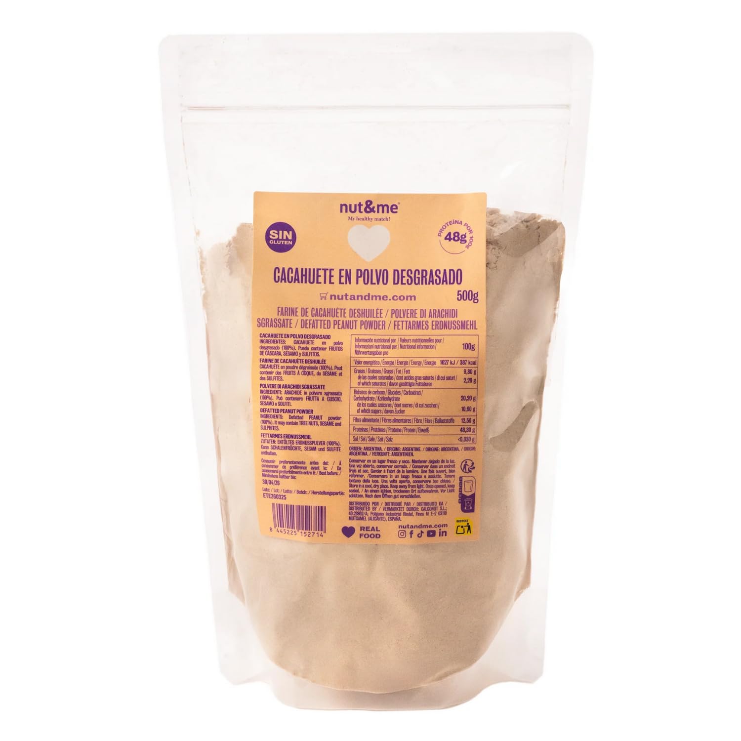 Burro di arachidi in polvere Premium 500 g nut&me | 100% Naturale e Vegano | Proteina di Alta Qualità | Sapore Intenso e Delizioso | Senza Glutine | Senza zuccheri aggiunti | No OGM