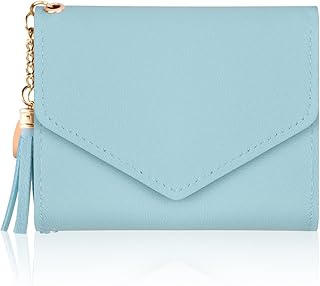 Wallets for Women, Small Womens Wallet Short Ladies Wallet Bifold Purse, RFID Blocking Leather Wallet Tassels Small Wallet Pocket Wallet, Credit Card Holder for Women (Baby Blue)