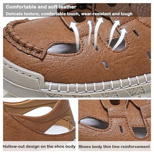 Men's Leather Breathable Walking Sandals with Adjustable Straps Non Slip Comfortable Casual Hiking Sandals Camping Water Beach Indoor Outdoor3