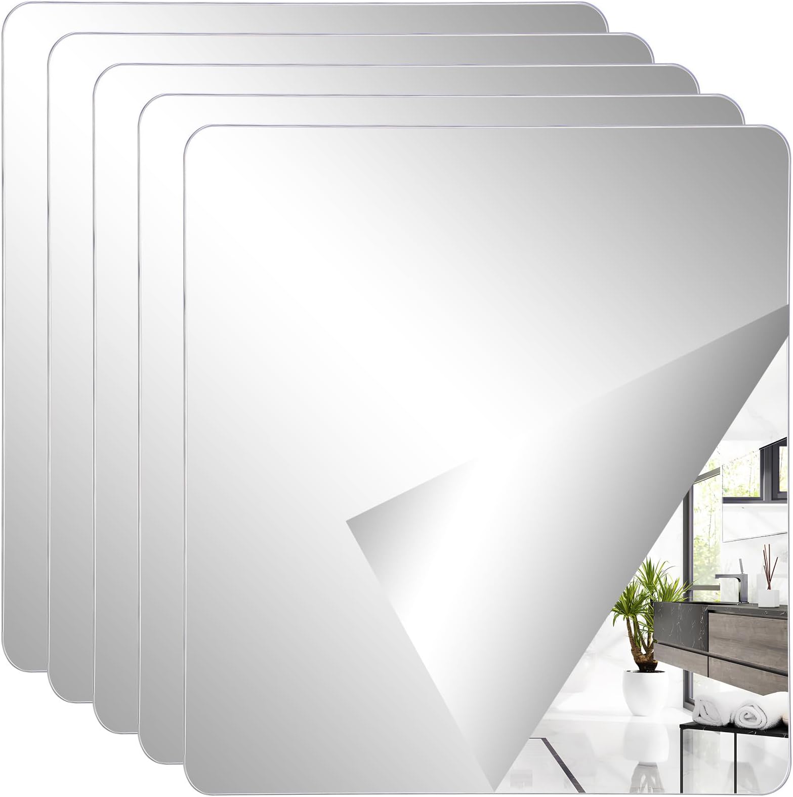 4 Pcs Self-Adhesive Mirror Wall Stickers 20x20 Cm Square Peel and Stick Mirror Tiles Unbreakable for Bedroom Bathroom Nursery Home Décor