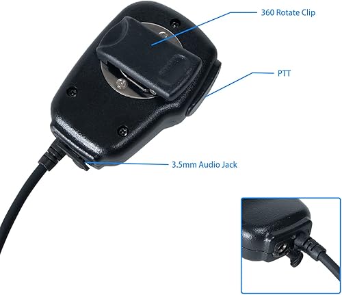 Miniatura 4 de CAROO Micrófono de altavoz de mano 1 pin Micrófono de hombro de 0.098 in con cable reforzado compatible con accesorios de radio bidireccional Cobra