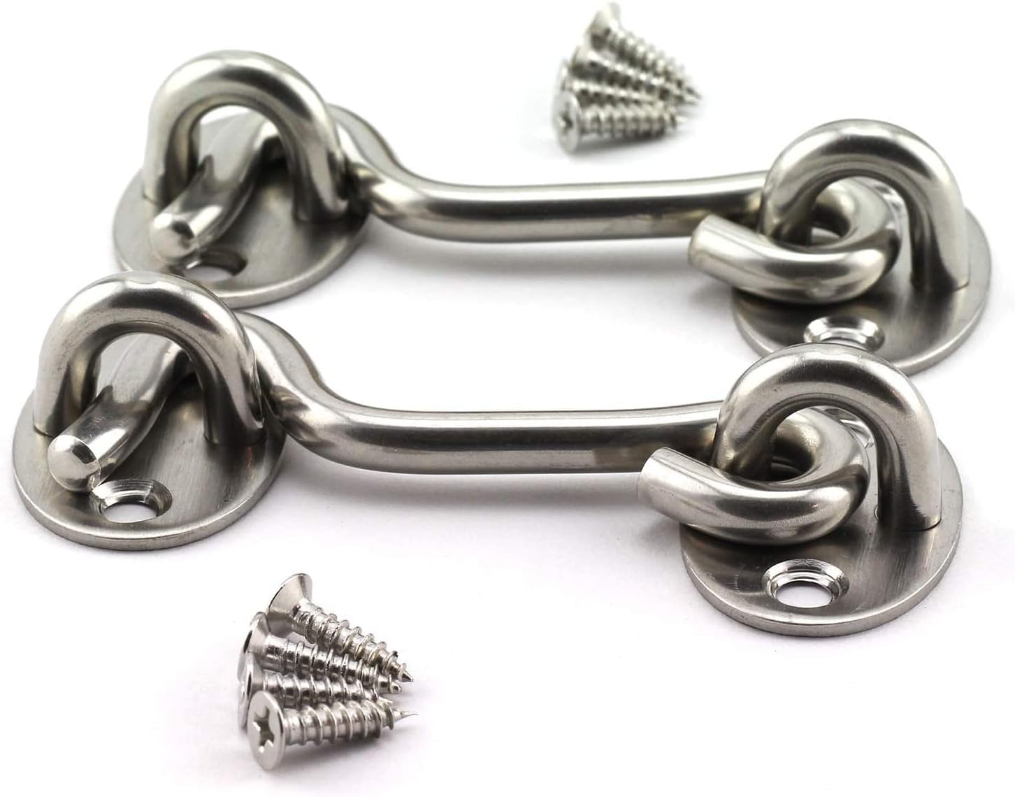 2PCS 3 Inch Cabin Hook Eye Latch Wind-Proof Lock Shed Stainless Steel Gate Door Window Safety Stopper Silent Holders Catch Lock with Mounting Screws