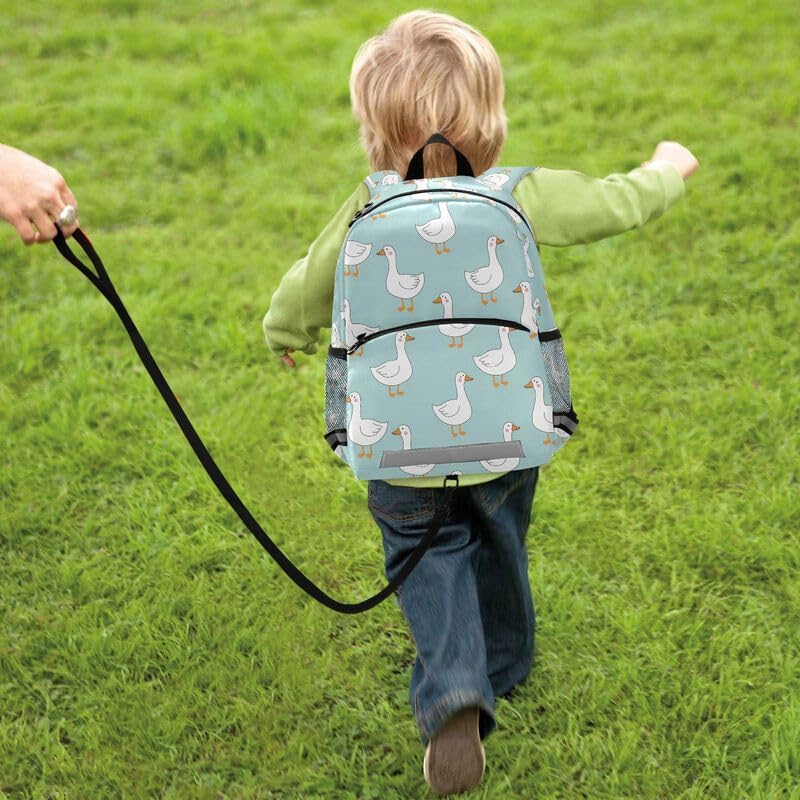 QUGRL White Ducks Blue Toddler Backpack for Boys Girls Kids School Backpack with Chest Strap Leash Preschool Schoolbag Nursery Kindergarten Bag for Daycare Travel Hiking School