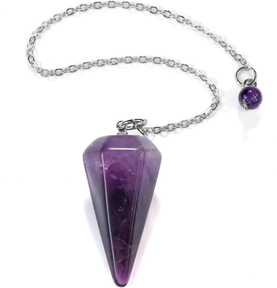 JSDDE Natural Amethyst Gemstone Crystal Pendulum - Dowsing, Scrying, Healing